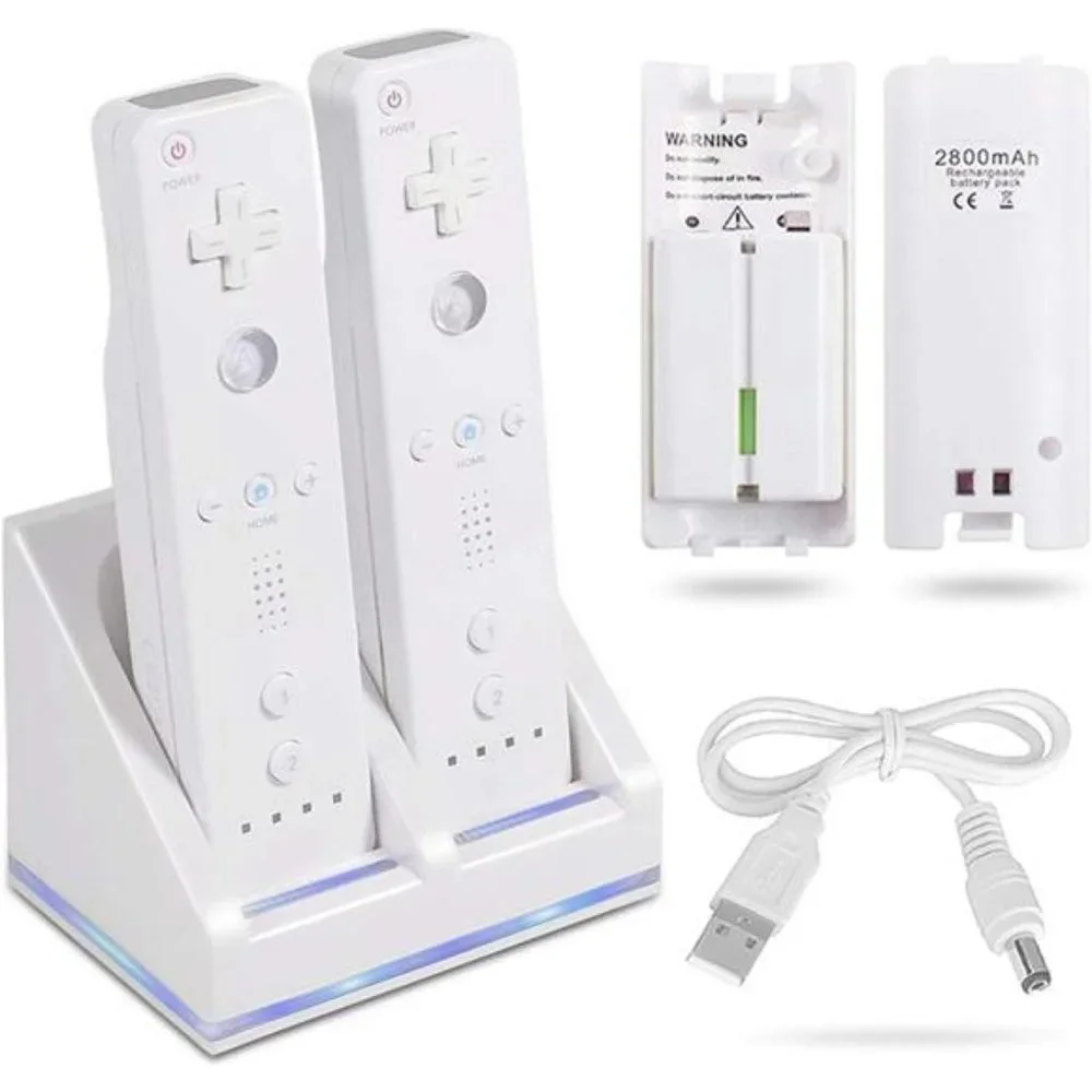 Charger Charging Dock Station + 2 Battery For Wii / Wii U Remote Controller